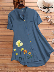 Women's Plus Floral Print Short Sleeve Button Shirt