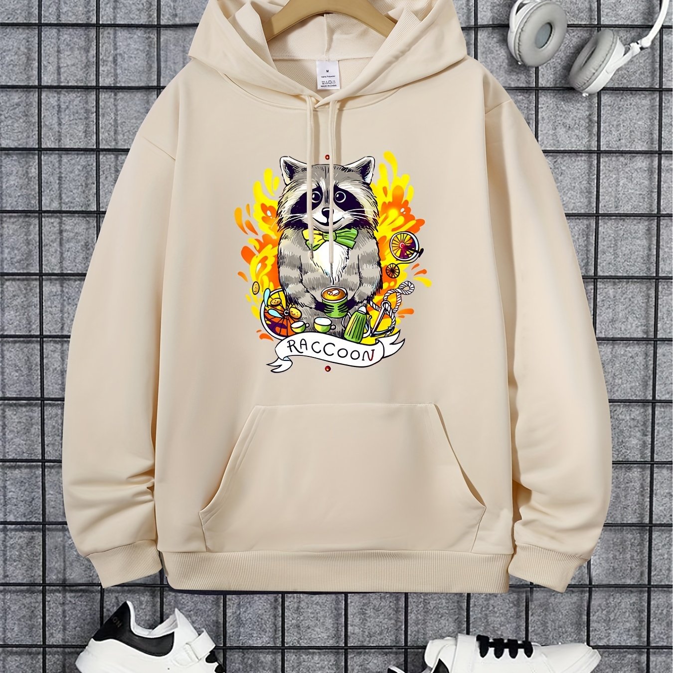 Raccoon Animals Print Hoodie Men's Casual Graphic Pullover Sweatshirt
