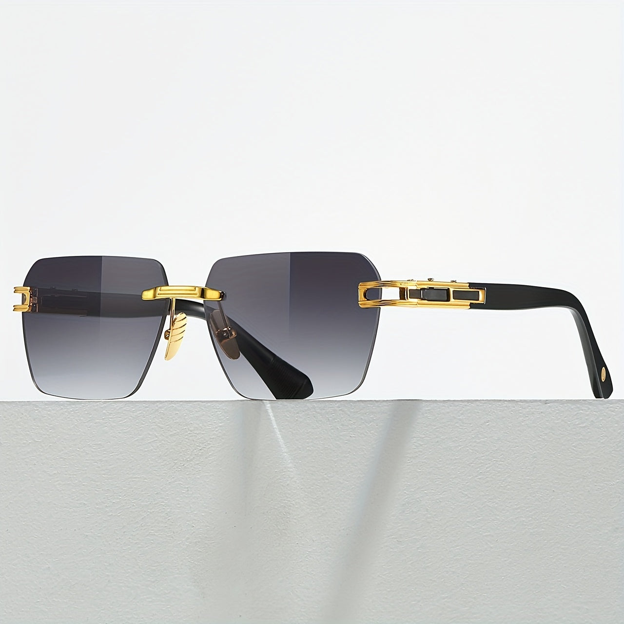 Men's Rectangular Metal Rimless Sunglasses