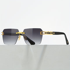 Men's Rectangular Metal Rimless Sunglasses