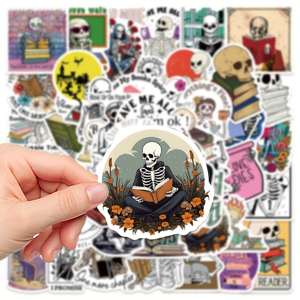 50pcs Skull Reading Series Stickers Helmet Skateboard Waterproof DIY Decoration