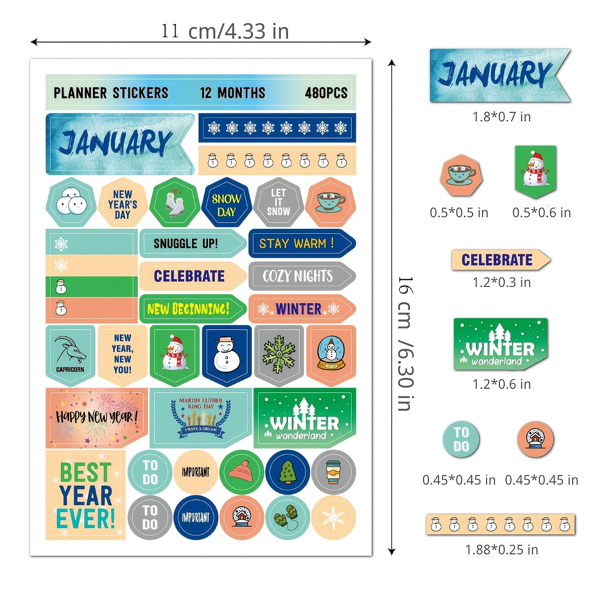 12 Months Planner Stickers 480 Unique Stickers Set