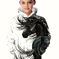 3D Print Horse Graphic Hooded Pullover for Kids