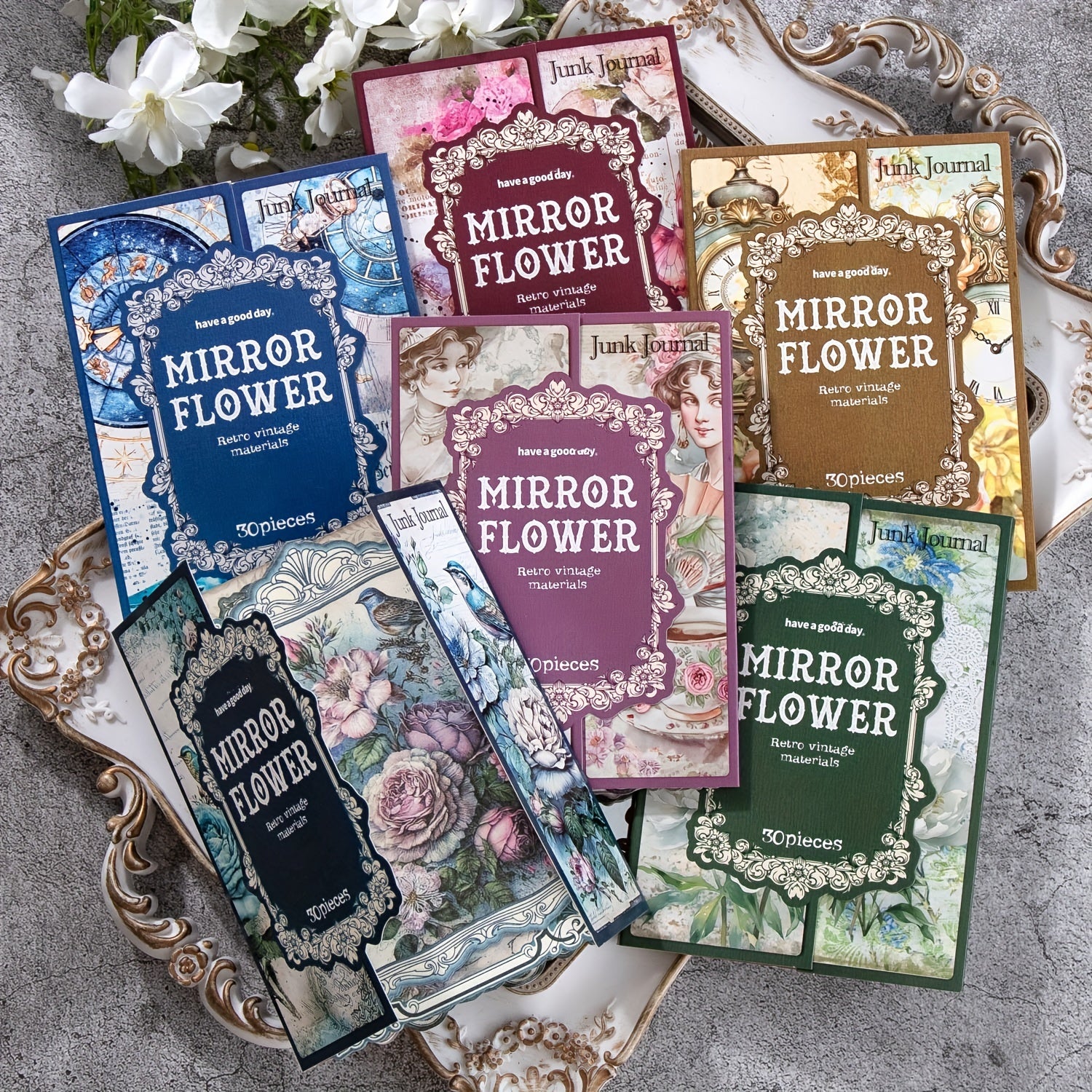 30pcs Mirror Flower Collage Cards Background Paper for DIY Junk Journal
