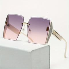 Oversized Square Sunglasses Gradient Lens Rhinestone Decor UV400