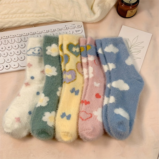 Floral & Cloud Print Socks Women's Stockings