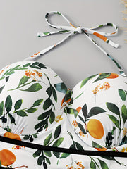 Lemon Print Backless One Piece Swimsuit