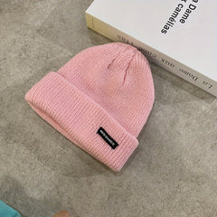 Label Patch Candy Beanie Coldproof Knit Hat