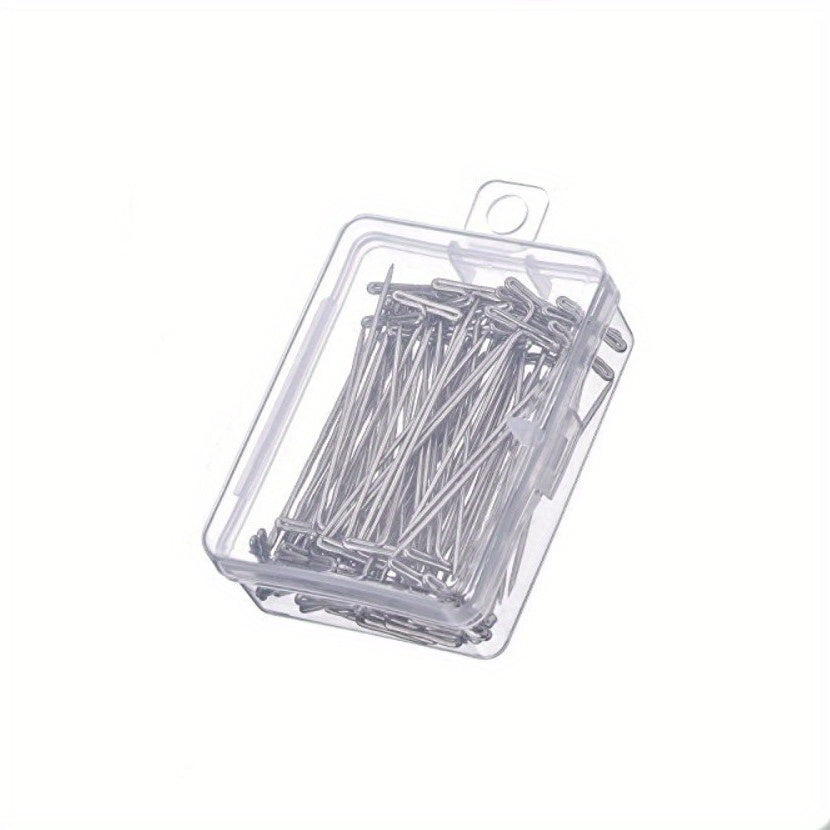 50pcs Stainless Steel Wig T Pins 5.08cm with Plastic Box