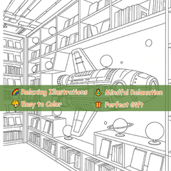 Deluxe Edition Adult Coloring Book Unique Bookshelf & Cozy for Family Friends