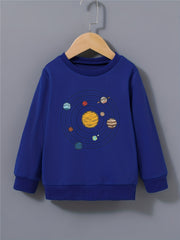 Cartoon Space Solar System Boys Sweatshirt Long Sleeve Crew Neck Tops