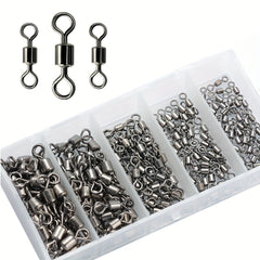250pcs Fishing Rolling Barrel Swivel Line Hook Connector 5 Sizes with Box