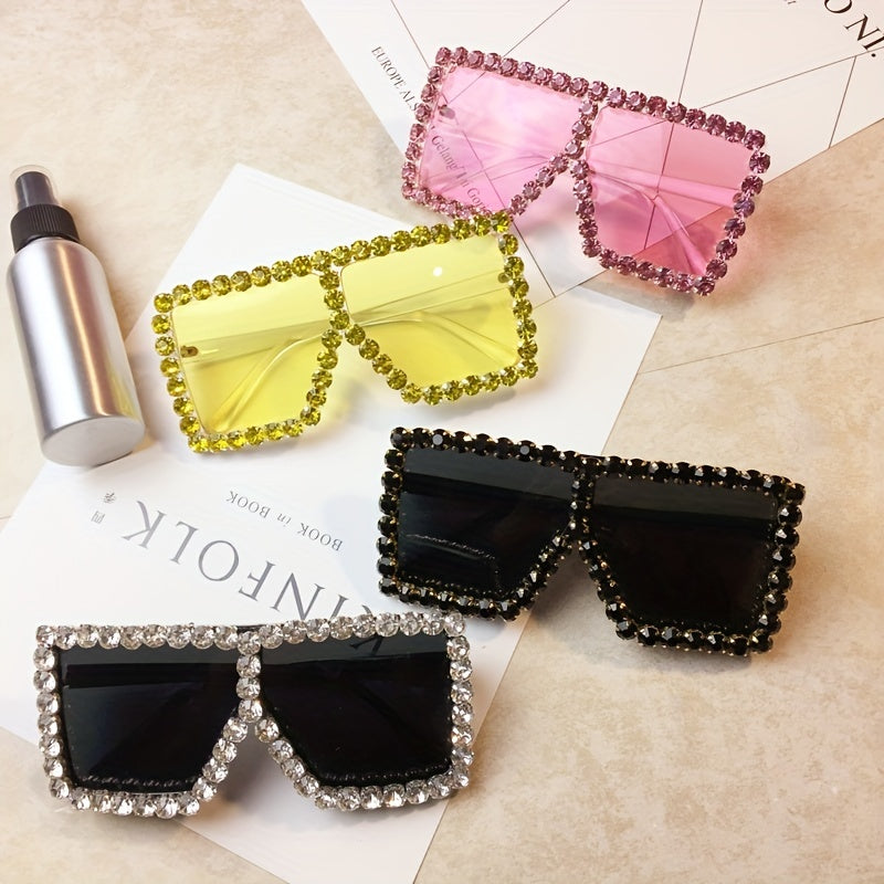 Y2K Square Sunglasses Oversized Rhinestone Eyeglasses