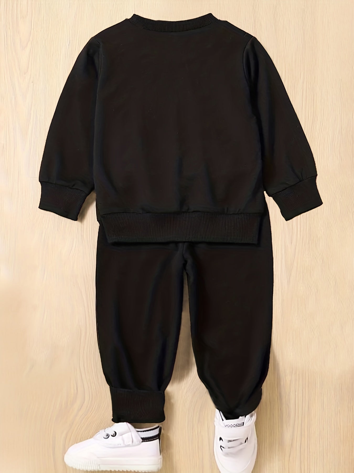 Boy's KING Print 2pcs Sweatshirt & Sweatpants Set Cartoon Crown Pattern