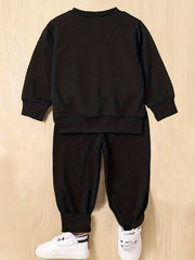 Boy's KING Print 2pcs Sweatshirt & Sweatpants Set Cartoon Crown Pattern