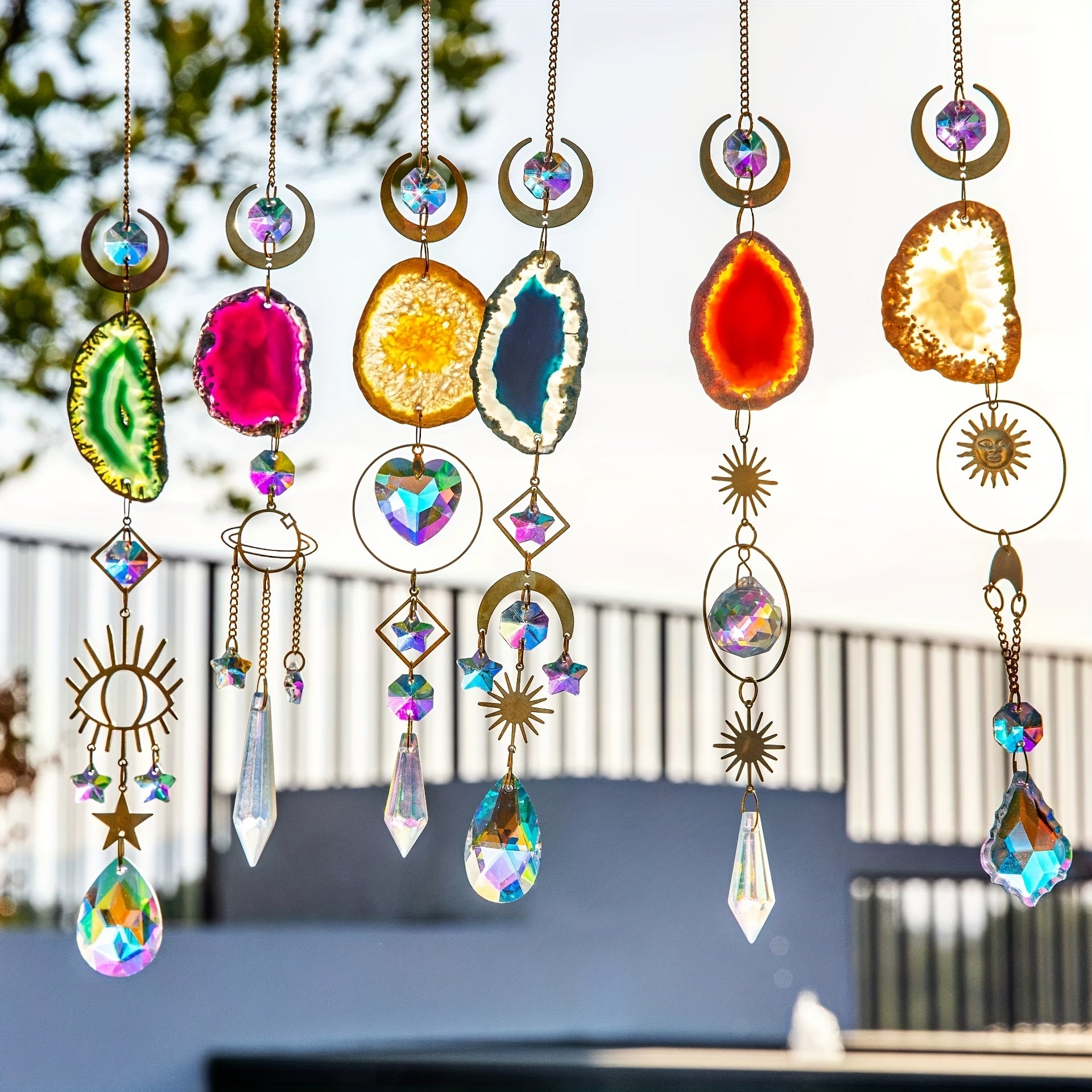 6pcs Agate Slice Suncatchers Crystal Prisms Wind Chimes Ornaments