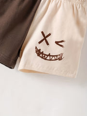 2pcs Boys Funny Face Block T shirt & Shorts Summer Clothes Sets