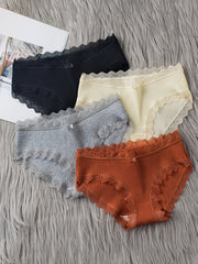 4pcs Girls Lace Trim Elastic Waist Briefs for Girls 12-15 Years
