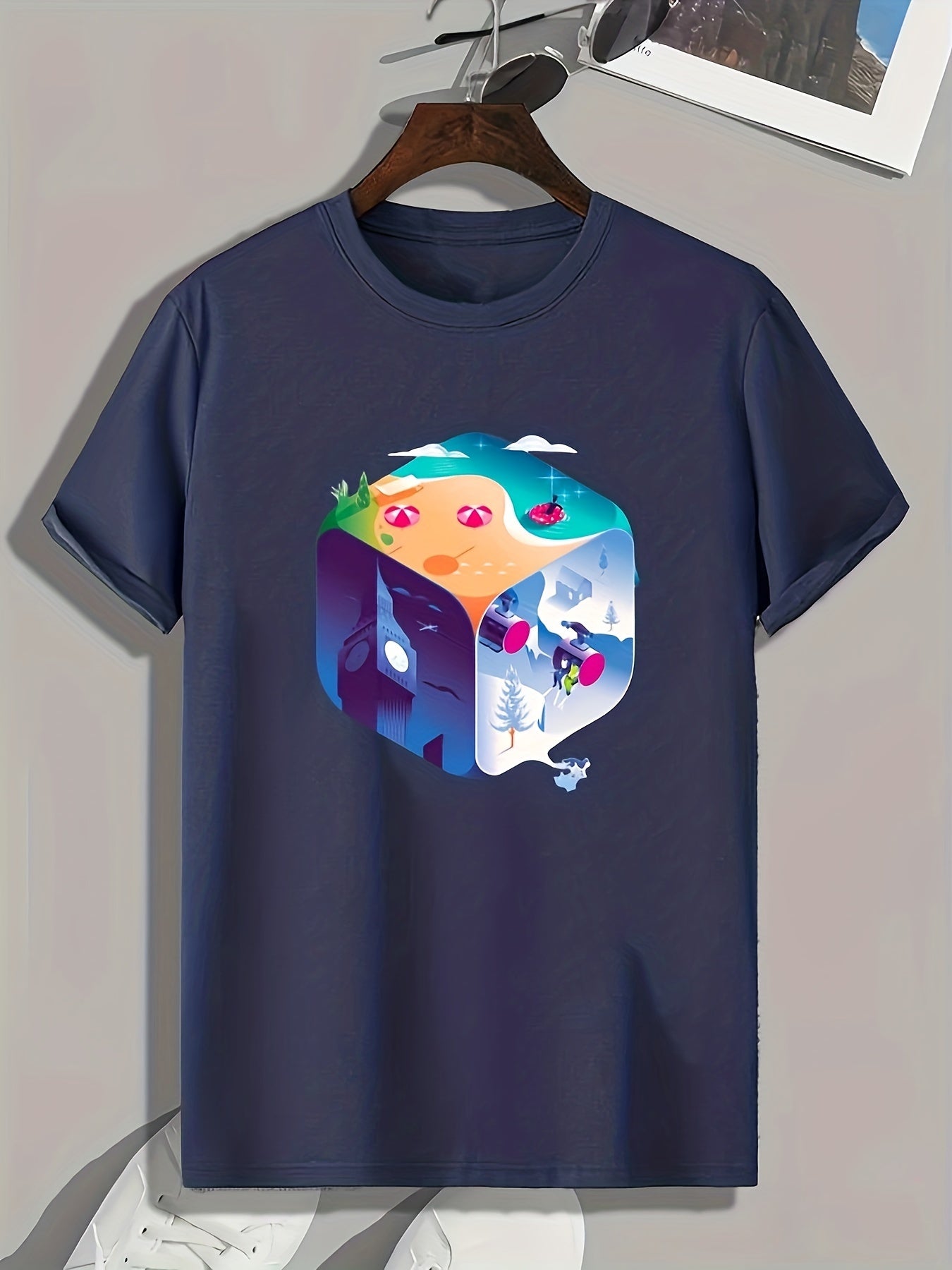 Cube Print Men's Graphic T-shirt Casual Comfy Tee for Summer