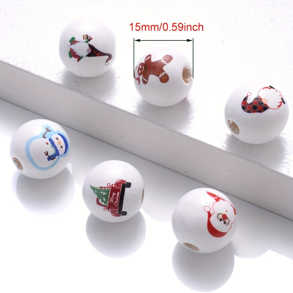 10pcs 15mm Christmas Wooden Beads Snowman Tree Santa Spacer Beads