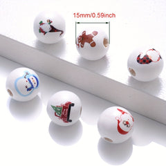 10pcs 15mm Christmas Wooden Beads Snowman Tree Santa Spacer Beads