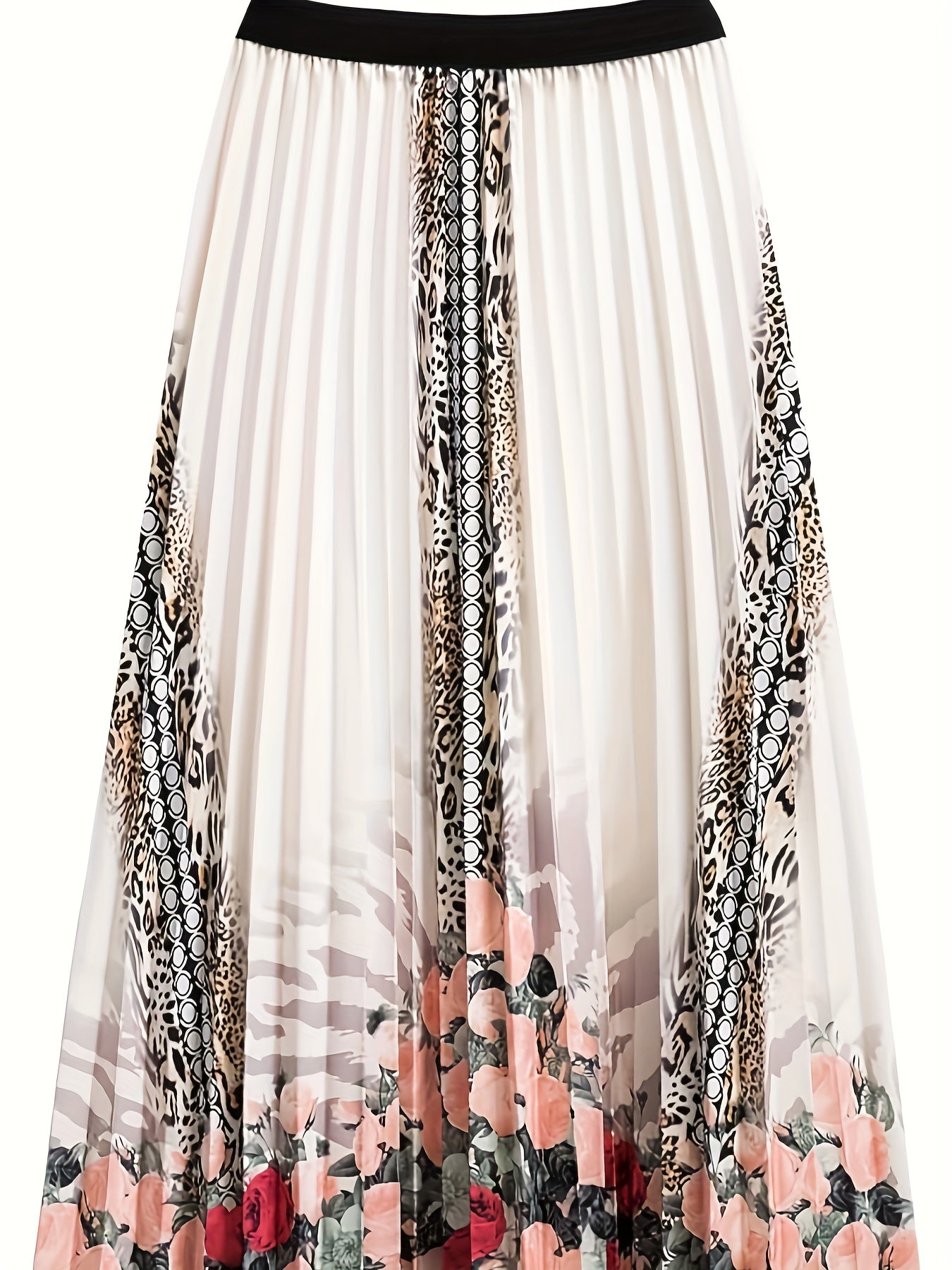 Floral & Leopard Print Elastic Waisted A line Skirt