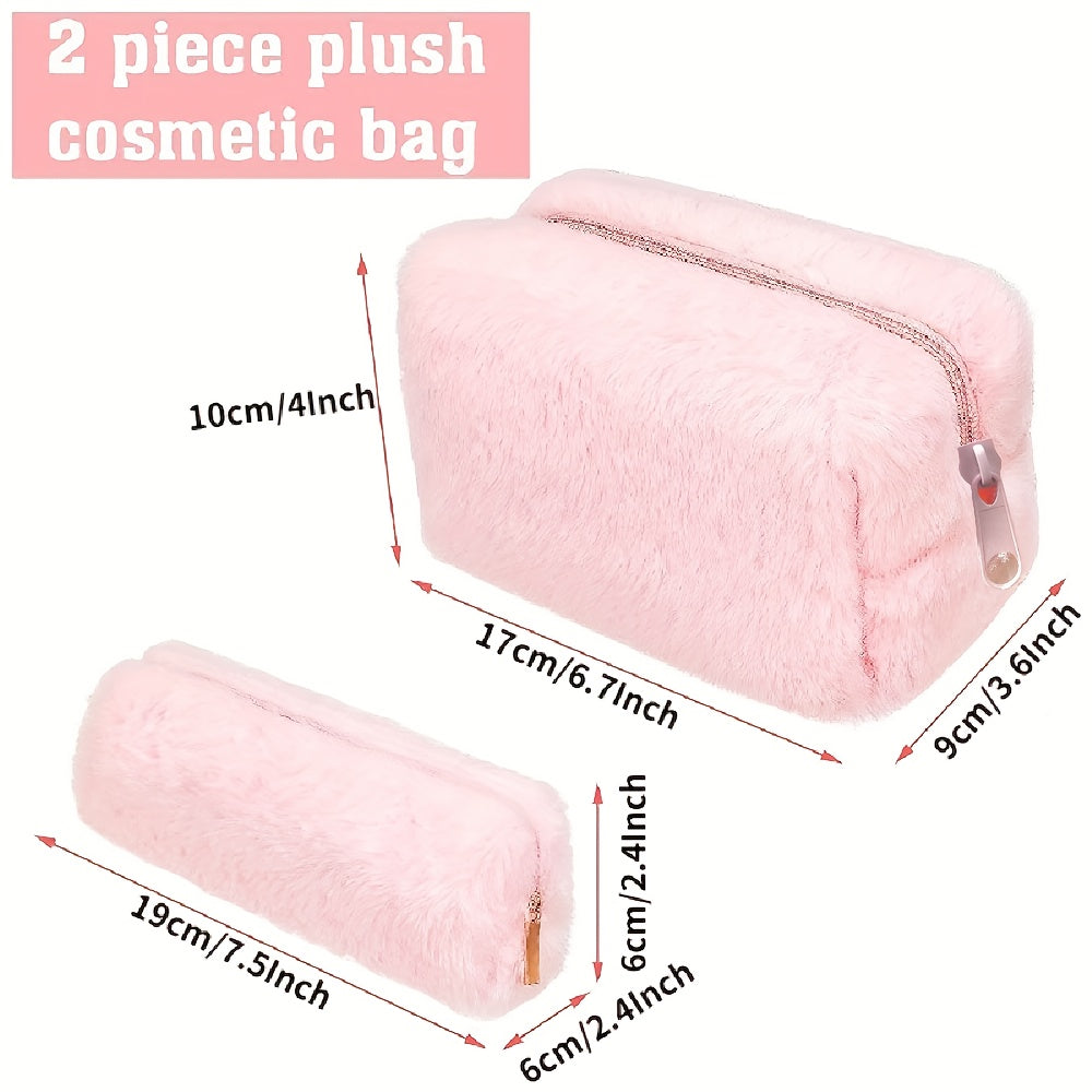 Small Makeup Bag For Purse Cosmetic Pouch Travel Toiletry Bag Fuzzy Pencil Case