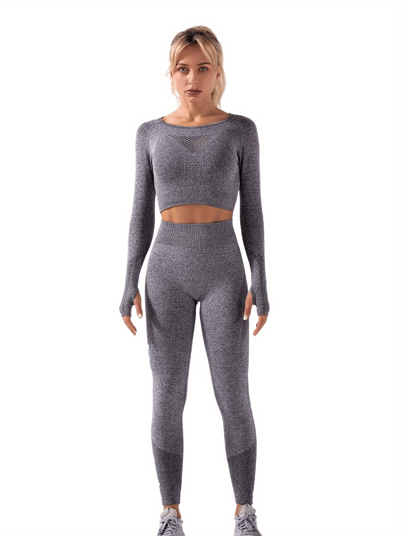Seamless Yoga Set Mesh Crop Top & High Waist Leggings