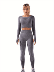 Seamless Yoga Set Mesh Crop Top & High Waist Leggings