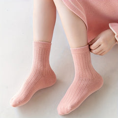 5 Pairs Casual Candy Knit Socks Soft Breathable Cotton Boys Girls Accessories