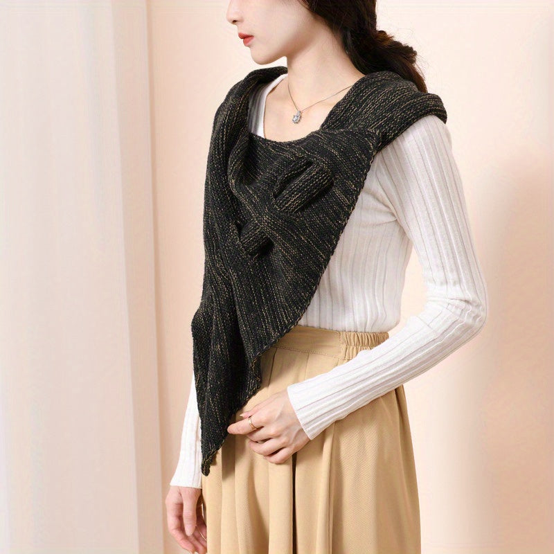 Hollow Knot Shawl Solid Cashmere Warm Wrap Outdoor Neck Collar Cape
