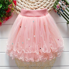 Princess Tutu Skirt with Pearls and Flower Fringes for Party