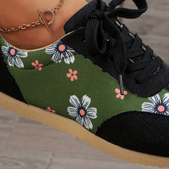 Women's Lace Up Flower Pattern Sneakers Lightweight Low Top Shoes