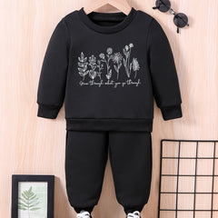 Baby Flowers Letter Print Sweatshirt Trousers Set