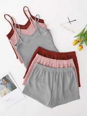 Waffle Lounge Set V Neck Cami Top & Shorts Women's Loungewear