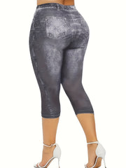 Denim Print Skinny Capris Leggings for Women