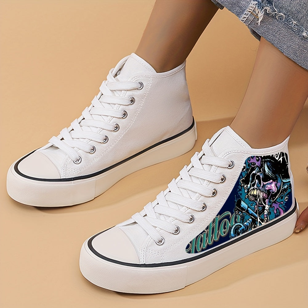 Horror Pattern Lightweight High Top Canvas Sneakers Lace Up Flat Shoes