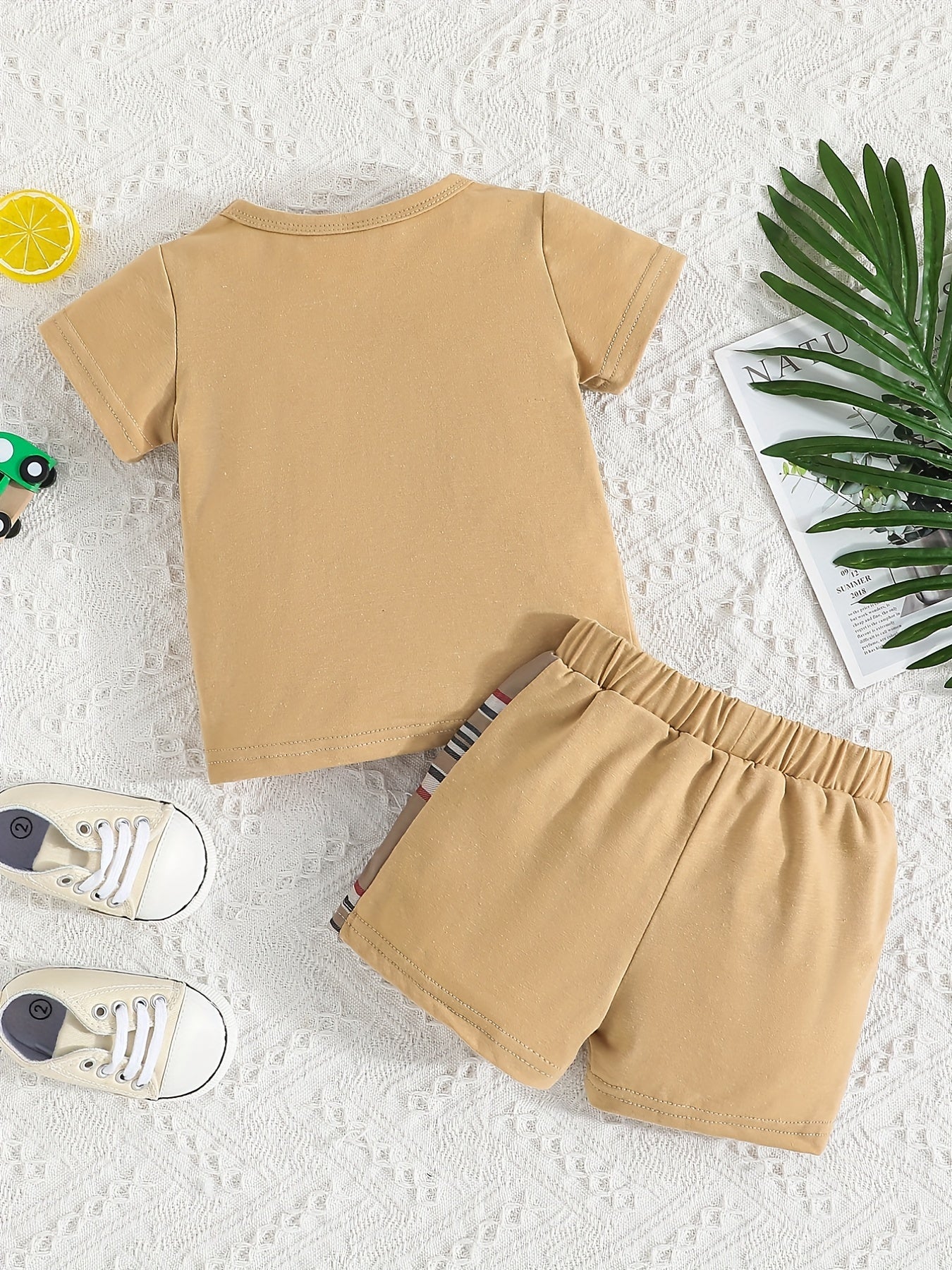 2pcs Baby Boys Plaid T shirt & Shorts Set