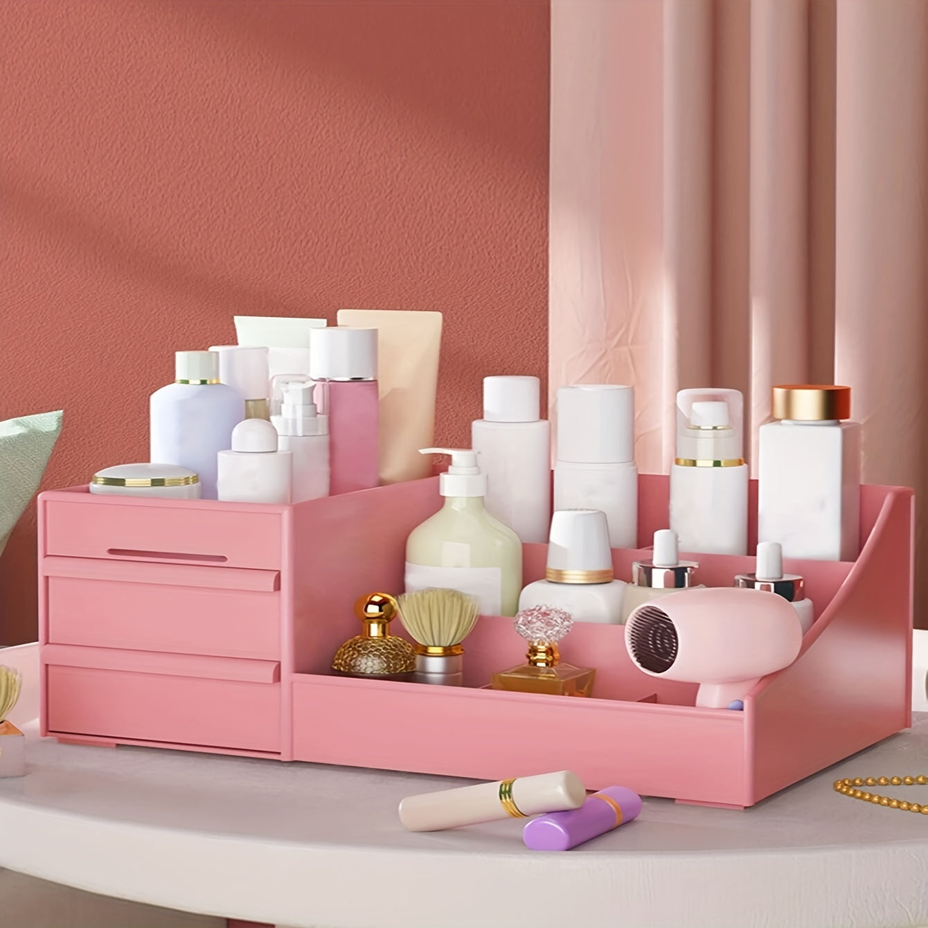 Makeup Desk Organizer with Drawers - Countertop Cosmetic Vanity Holder