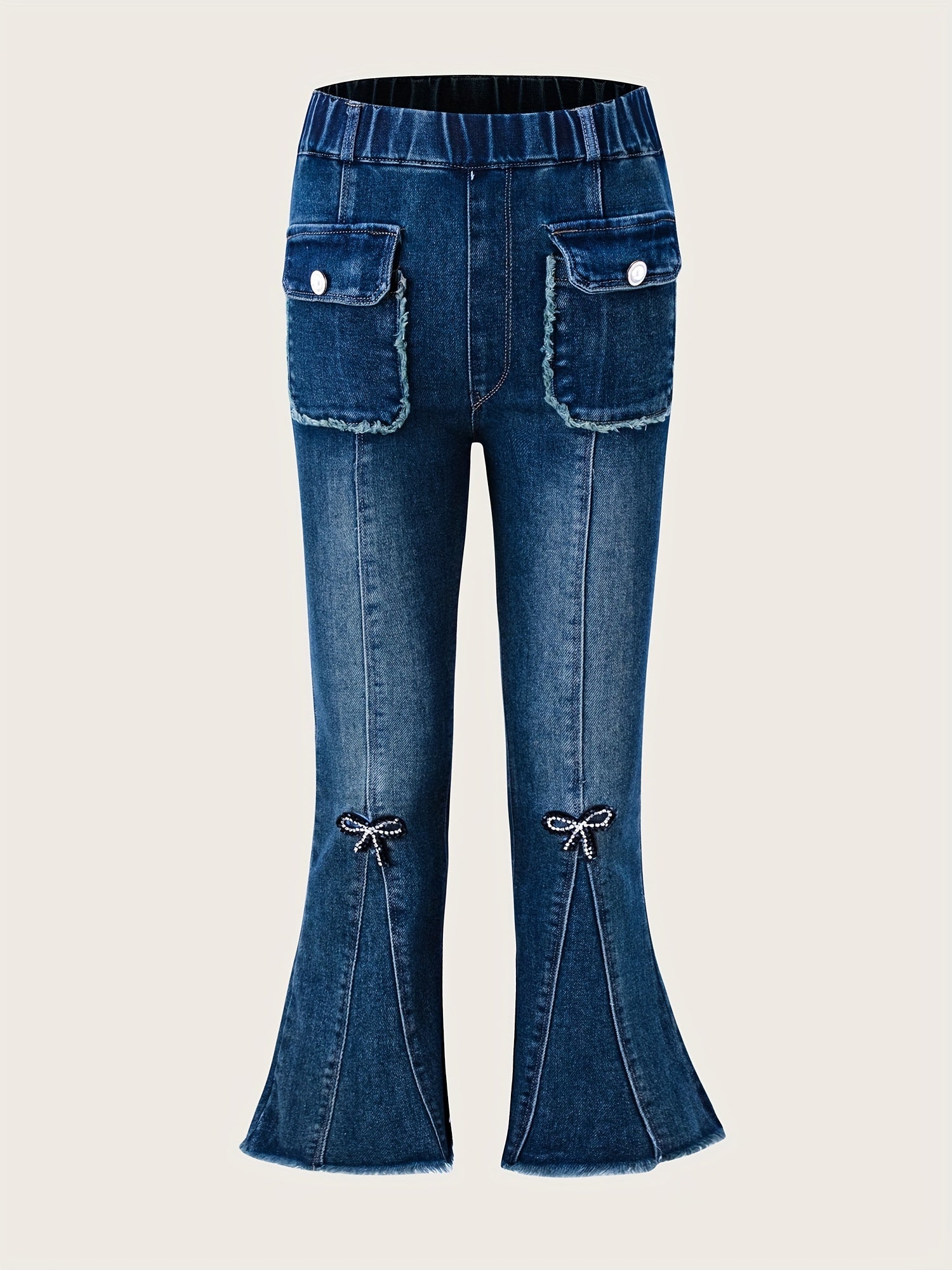 Girl's Flared Jeans with Bowknot - Youth Casual Clothing