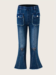Girl's Flared Jeans with Bowknot - Youth Casual Clothing