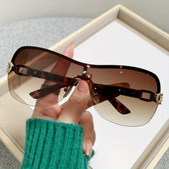 Vintage Half Rimless Sunglasses Leopard Gradient Women's Shades Eyeglasses