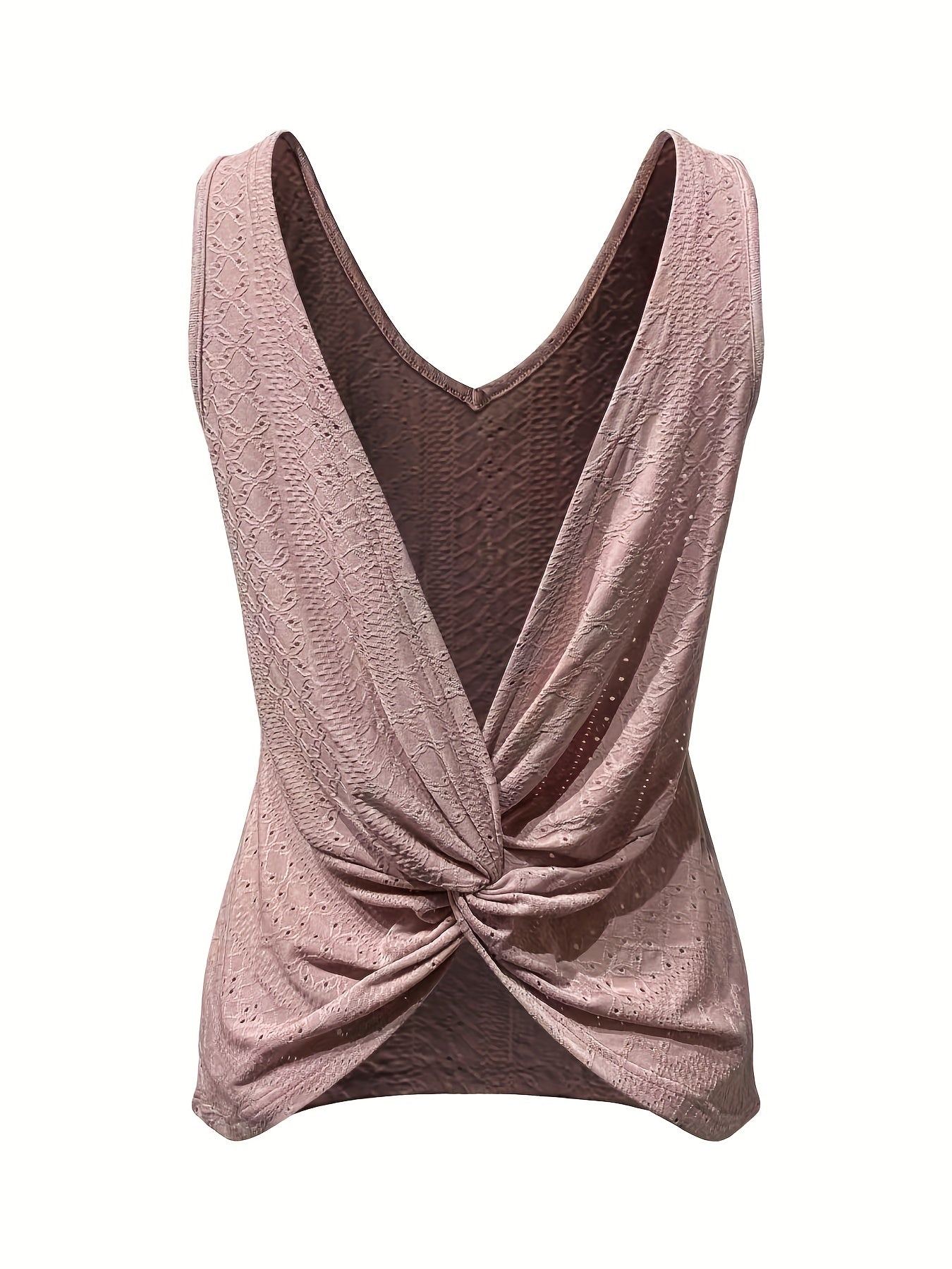 Eyelet Twist Back Tank Top Sexy V Neck Summer Sleeveless Top
