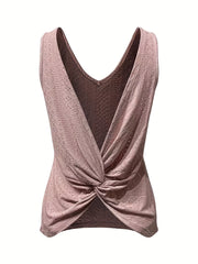 Eyelet Twist Back Tank Top Sexy V Neck Summer Sleeveless Top