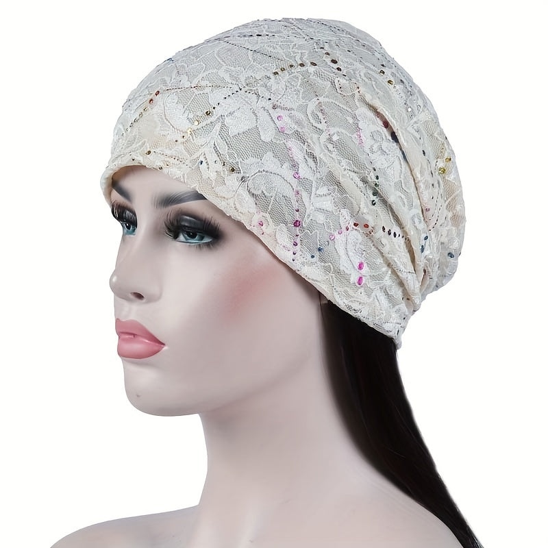 Rhinestone Lace Beanie Turban Cap Head Wrap Chemo Hats