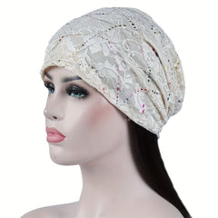 Rhinestone Lace Beanie Turban Cap Head Wrap Chemo Hats