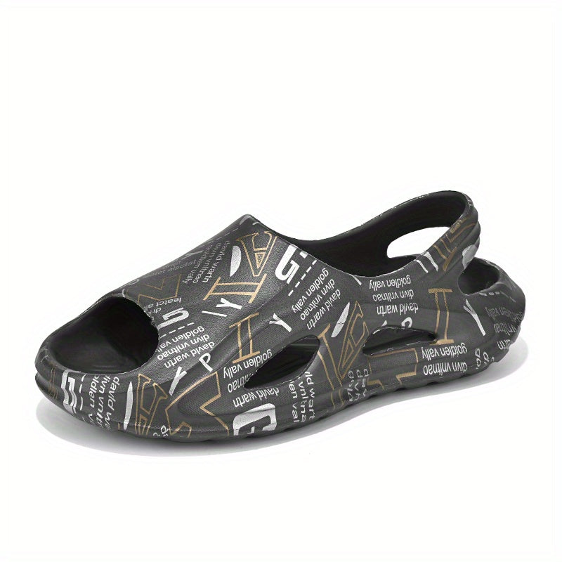 Men's Letter Print Slip On Platform Sandals