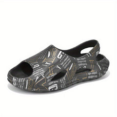Men's Letter Print Slip On Platform Sandals