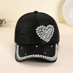 Faux Pearl Heart Baseball Cap Women's Dad Hat