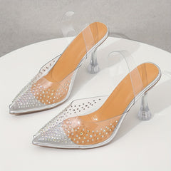 Rhinestone Stiletto Sandals Transparent Strap Dress Shoes Point Toe Pumps
